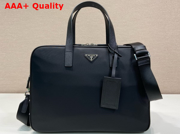 Prada Re Nylon and Saffiano Leather Briefcase in Black 2VE005 Replica