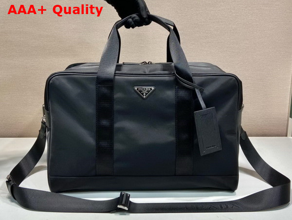 Prada Re Nylon and Saffiano Leather Duffle Bag in Black Replica