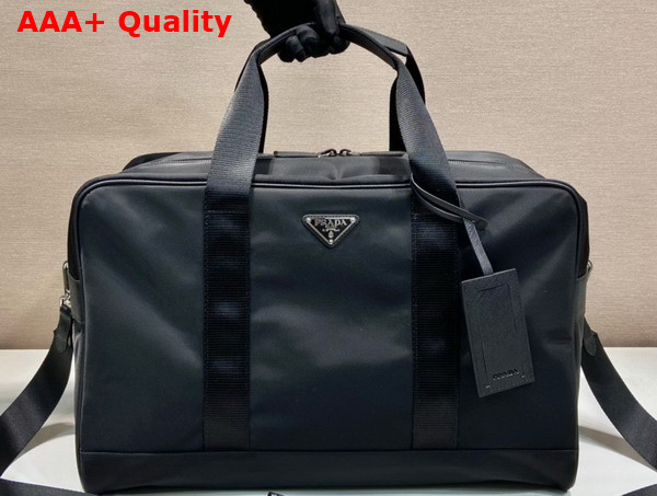 Prada Re Nylon and Saffiano Leather Duffle Bag in Black Replica