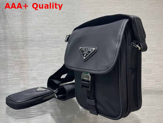 Prada Re Nylon and Saffiano Leather Shoulder Bag in Black 2VD043 Replica