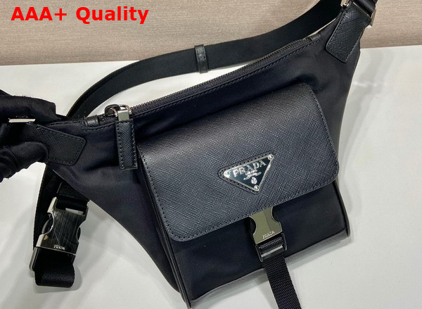 Prada Re Nylon and Saffiano Leather Shoulder Bag in Black 2VH160 Replica