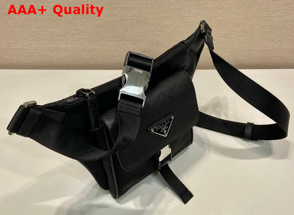 Prada Re Nylon and Saffiano Leather Shoulder Bag in Black 2VH160 Replica