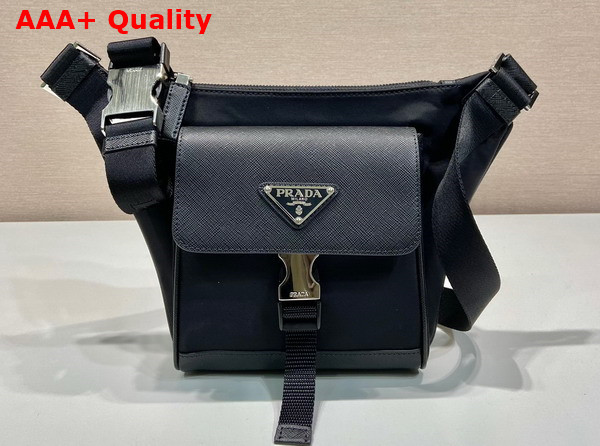 Prada Re Nylon and Saffiano Leather Shoulder Bag in Black 2VH160 Replica