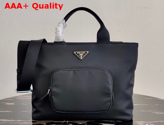 Prada Re Nylon and Saffiano Leather Small Tote Bag in Black Replica