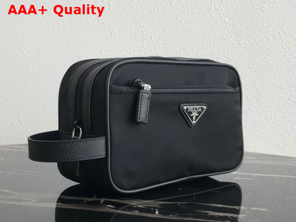 Prada Re Nylon and Saffiano Leather Travel Pouch in Black 2NA819 Replica