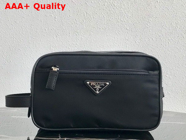 Prada Re Nylon and Saffiano Leather Travel Pouch in Black 2NA819 Replica