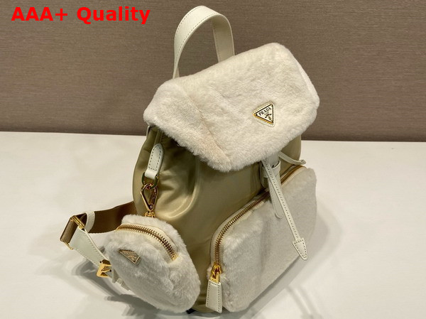 Prada Re Nylon and Shearling Backpack in Beige 1BZ074 Replica