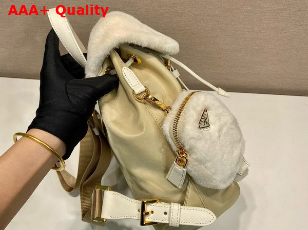 Prada Re Nylon and Shearling Backpack in Beige 1BZ074 Replica