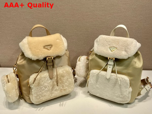 Prada Re Nylon and Shearling Backpack in Beige 1BZ074 Replica