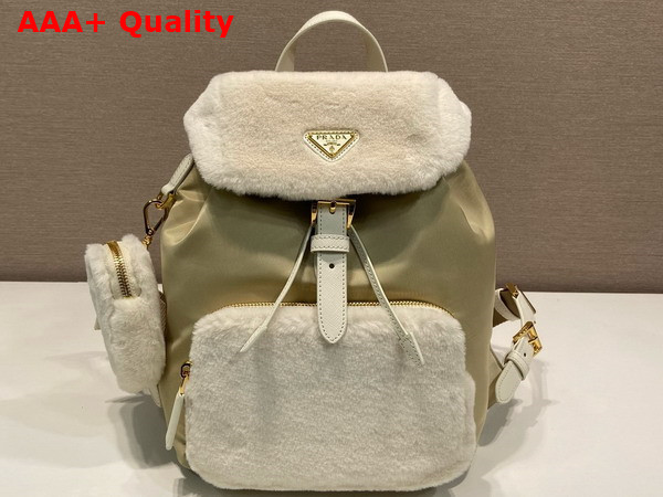 Prada Re Nylon and Shearling Backpack in Beige 1BZ074 Replica