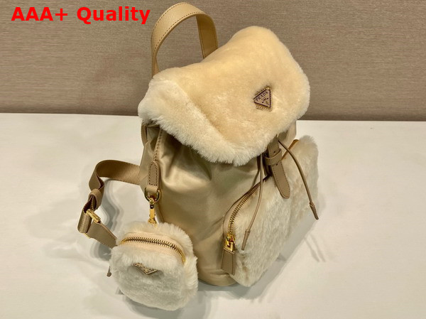 Prada Re Nylon and Shearling Backpack in Desert Beige 1BZ074 Replica