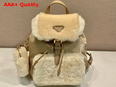 Prada Re Nylon and Shearling Backpack in Desert Beige 1BZ074 Replica