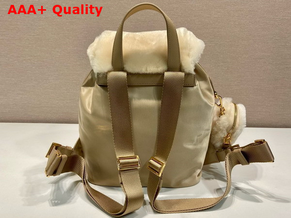 Prada Re Nylon and Shearling Backpack in Desert Beige 1BZ074 Replica