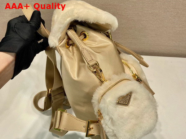 Prada Re Nylon and Shearling Backpack in Desert Beige 1BZ074 Replica