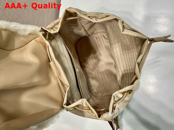 Prada Re Nylon and Shearling Backpack in Desert Beige 1BZ074 Replica