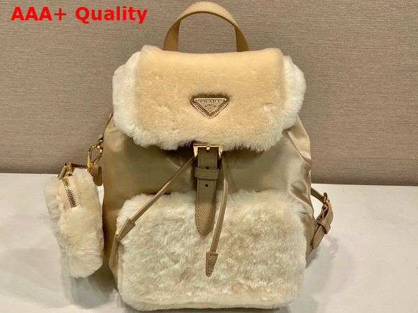 Prada Re Nylon and Shearling Backpack in Desert Beige 1BZ074 Replica