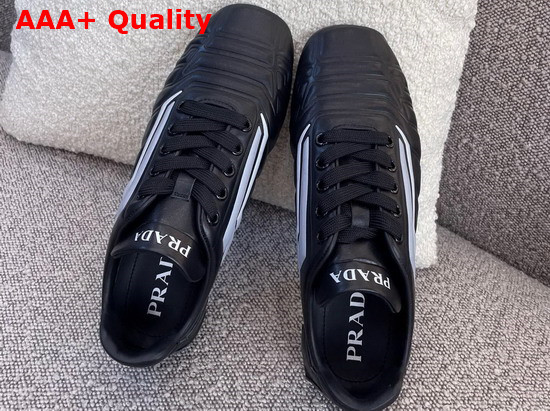 Prada Rev Leather Sneakers Black and Gray Replica