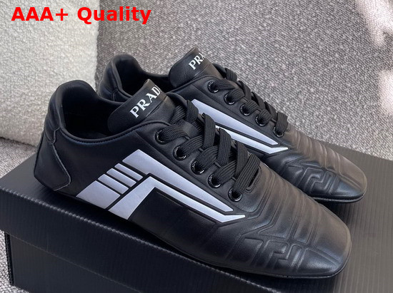 Prada Rev Leather Sneakers Black and Gray Replica