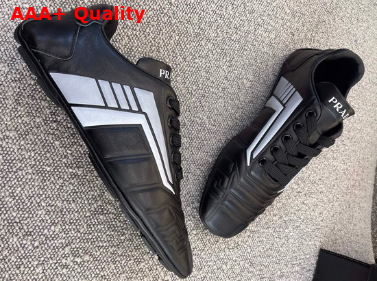 Prada Rev Leather Sneakers Black and Gray Replica