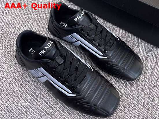 Prada Rev Leather Sneakers Black and Gray Replica