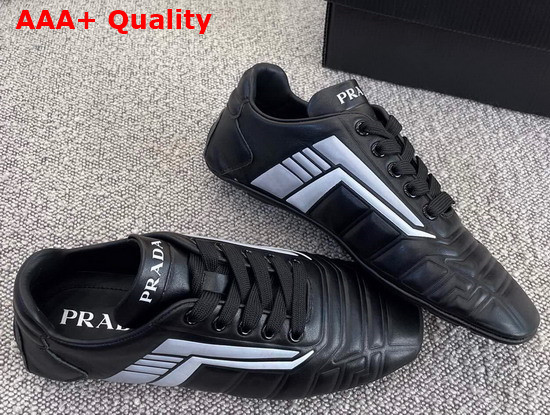 Prada Rev Leather Sneakers Black and Gray Replica