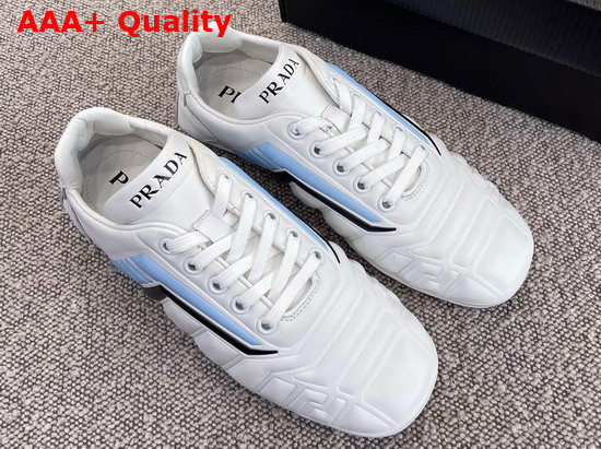 Prada Rev Leather Sneakers White and Light Blue Replica