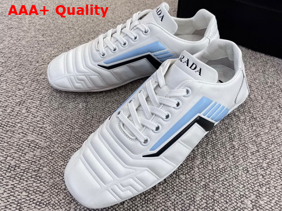 Prada Rev Leather Sneakers White and Light Blue Replica