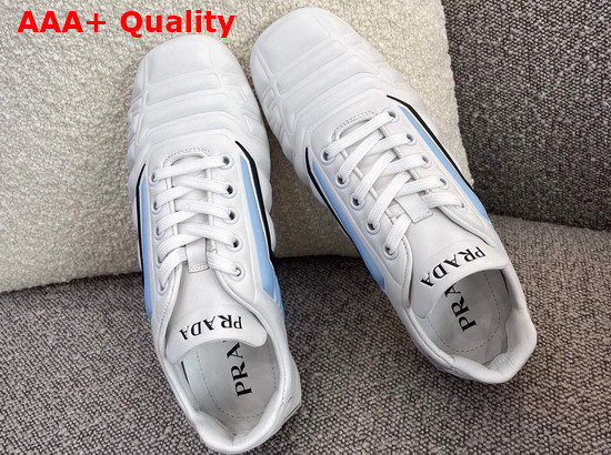 Prada Rev Leather Sneakers White and Light Blue Replica