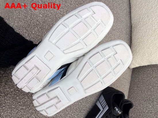 Prada Rev Leather Sneakers White and Light Blue Replica