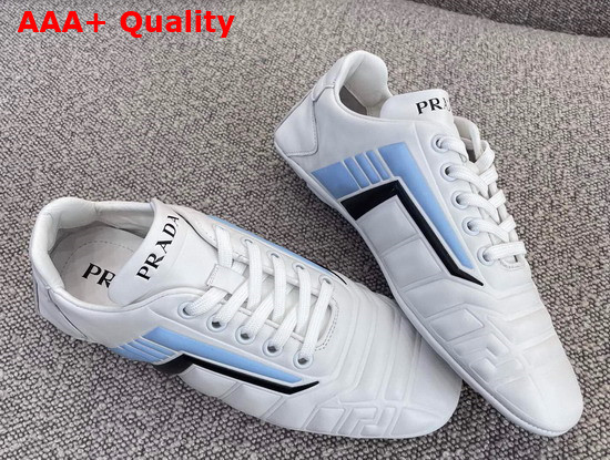 Prada Rev Leather Sneakers White and Light Blue Replica