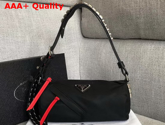 Prada Roller Shoulder Bag in Black Nylon and Leather Replica