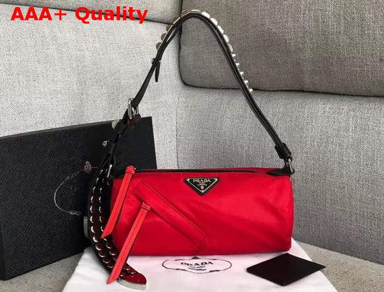 Prada Roller Shoulder Bag in Red Nylon and Black Leather Replica