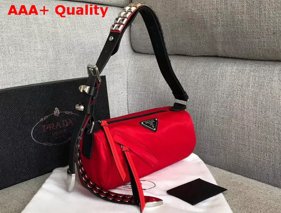 Prada Roller Shoulder Bag in Red Nylon and Black Leather Replica