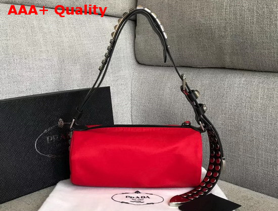 Prada Roller Shoulder Bag in Red Nylon and Black Leather Replica