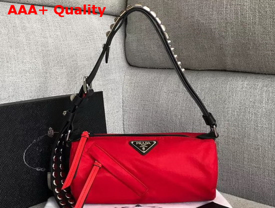 Prada Roller Shoulder Bag in Red Nylon and Black Leather Replica