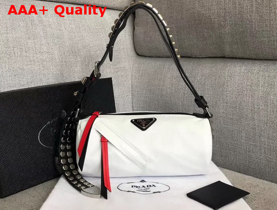 Prada Roller Shoulder Bag in White Nylon and Black Leather Replica