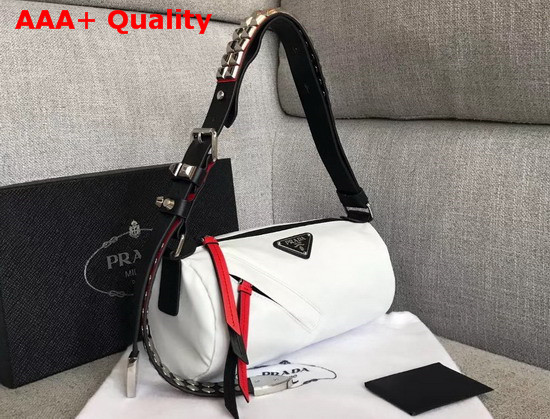 Prada Roller Shoulder Bag in White Nylon and Black Leather Replica