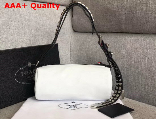 Prada Roller Shoulder Bag in White Nylon and Black Leather Replica