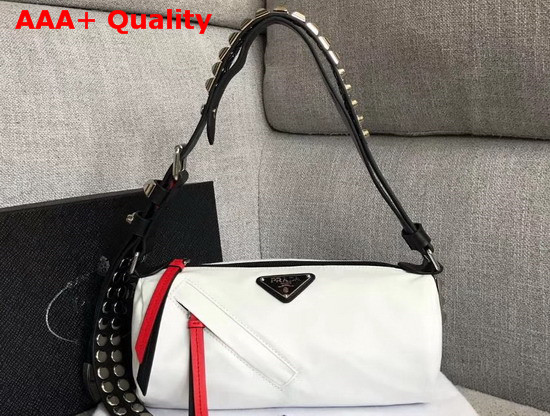 Prada Roller Shoulder Bag in White Nylon and Black Leather Replica