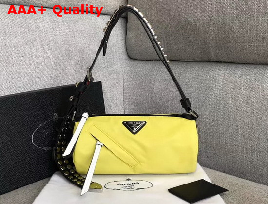 Prada Roller Shoulder Bag in Yellow Nylon and Black Leather Replica