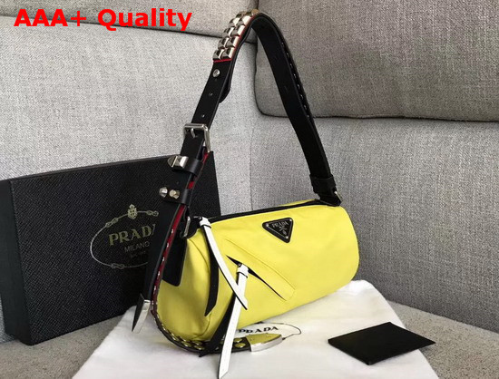 Prada Roller Shoulder Bag in Yellow Nylon and Black Leather Replica