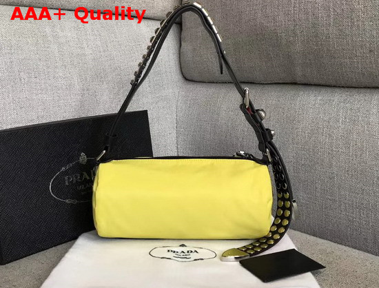 Prada Roller Shoulder Bag in Yellow Nylon and Black Leather Replica