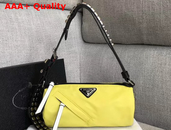 Prada Roller Shoulder Bag in Yellow Nylon and Black Leather Replica