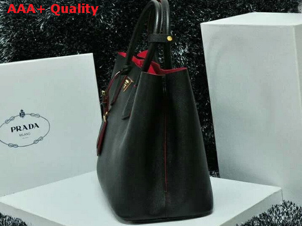 Prada Saffiano Cuir Leather Tote in Black with Red Lining Replica