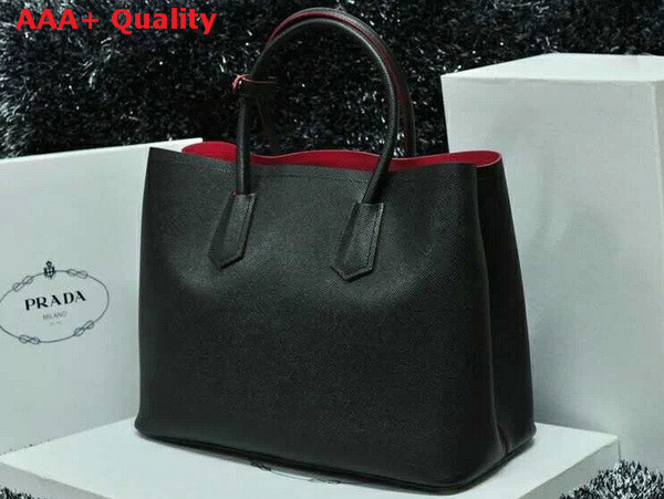 Prada Saffiano Cuir Leather Tote in Black with Red Lining Replica