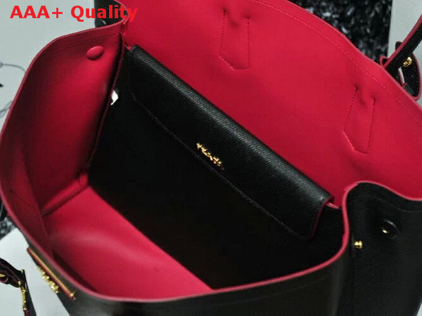 Prada Saffiano Cuir Leather Tote in Black with Red Lining Replica