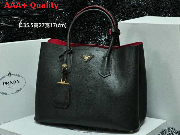 Prada Saffiano Cuir Leather Tote in Black with Red Lining Replica