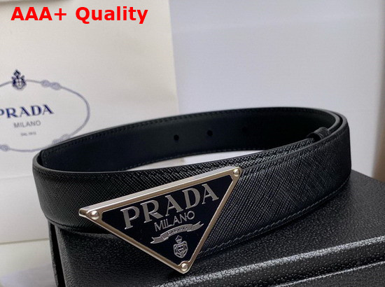 Prada Men Saffiano Leather Belt Metal Buckle with Enameled Metal Triangle Logo 2CM217 Replica