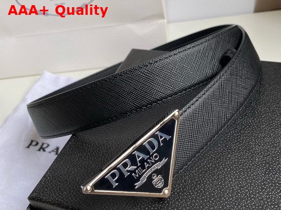 Prada Men Saffiano Leather Belt Metal Buckle with Enameled Metal Triangle Logo 2CM217 Replica