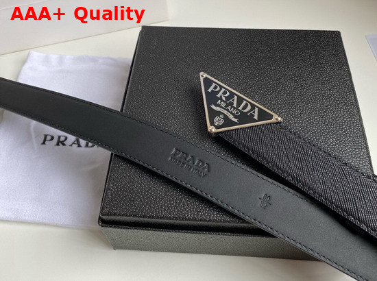 Prada Men Saffiano Leather Belt Metal Buckle with Enameled Metal Triangle Logo 2CM217 Replica